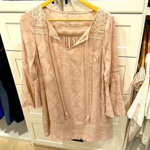 Anthropologie blush pink dress with bell sleeves